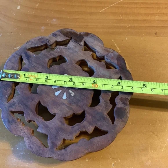 Vintage Hand Carved Wood Trivet Plant Stand Decor - Picture 3 of 4